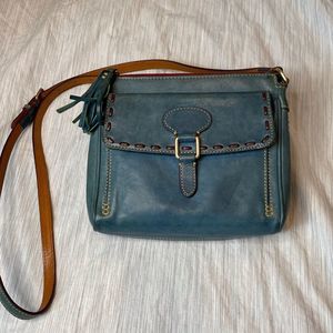 DOONEY & BOURKE rare TEAL pocket crossbody FLORENTINE WHIPSTITCH purse
